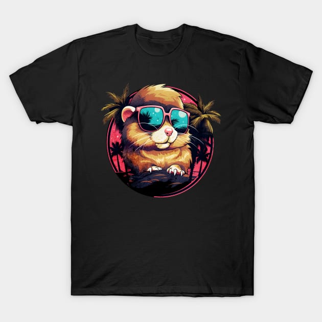 Retro Wave Gold Hamster Shirt T-Shirt by Miami Neon Designs